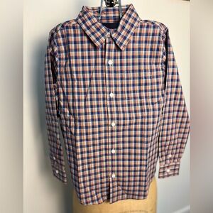 Janie and Jack blue, tan and orange boys plaid button down size 6 brand new